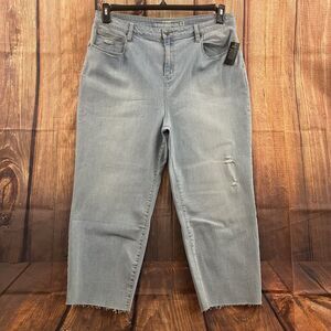 Hot Topic Jeans Womens Size 17 Blue Hi Rise Crop Frayed Hem Distressed Denim NEW